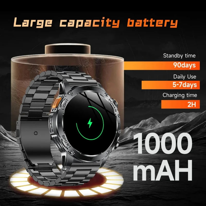 2026 New Military Smart Watch 1000Mah Battery Fitness Tracking 10ATM Waterproof Tactics Sport Flashlight call Bracelet For Men