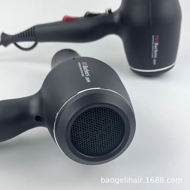 Matte black 2600W professional negative ion hair dryer with sleek salon design for quick, constant temperature drying.
