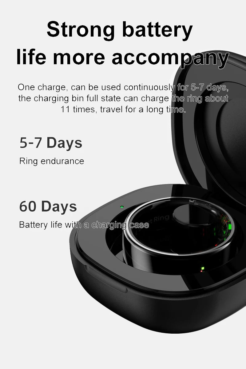 R08 Smart Ring Men Women with Charging Case Health and Sleep Monitor 5ATM Waterproof Multi Sport Mode Heart Rate Monitoring NEW