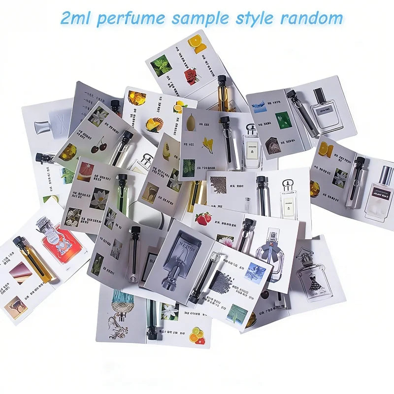 Set of 2ml unisex Arabic perfume samples featuring floral, luxury fragrance notes in vial-style bottles for all genders.