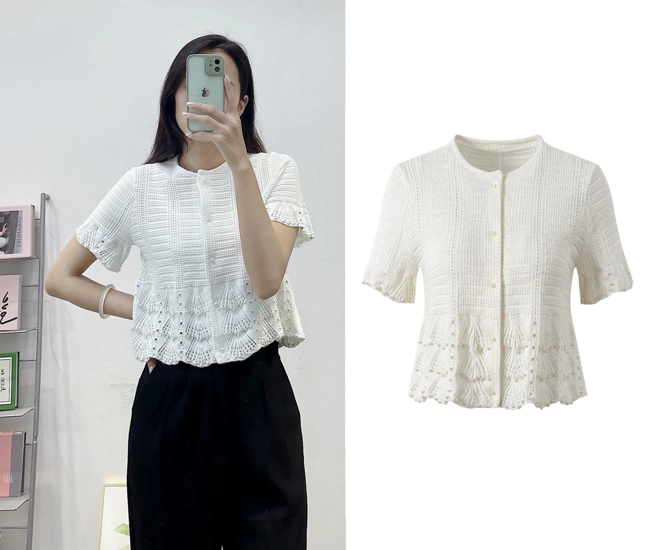 CHUJIE 2025 Summer 3-Piece French Style Set - Knit Maxi Dress + Sleeveless Top + Cover-Up, Pearl & Hollow Out, Viscose+Nylon