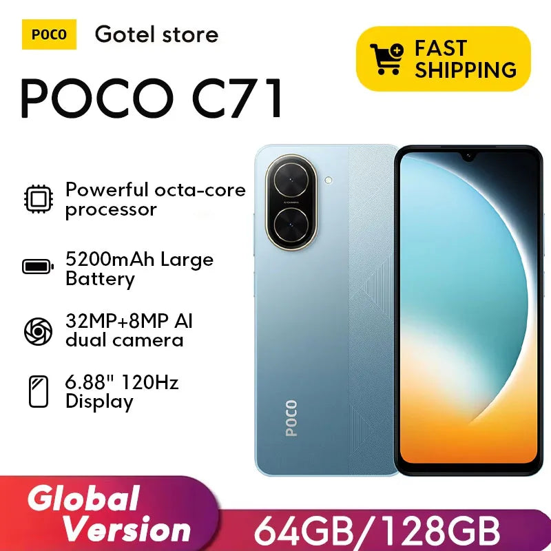 Xiaomi POCO C71 Global Version Smartphone  6.88" HD+ Display 5200mAh Battery Dual Camera LCD