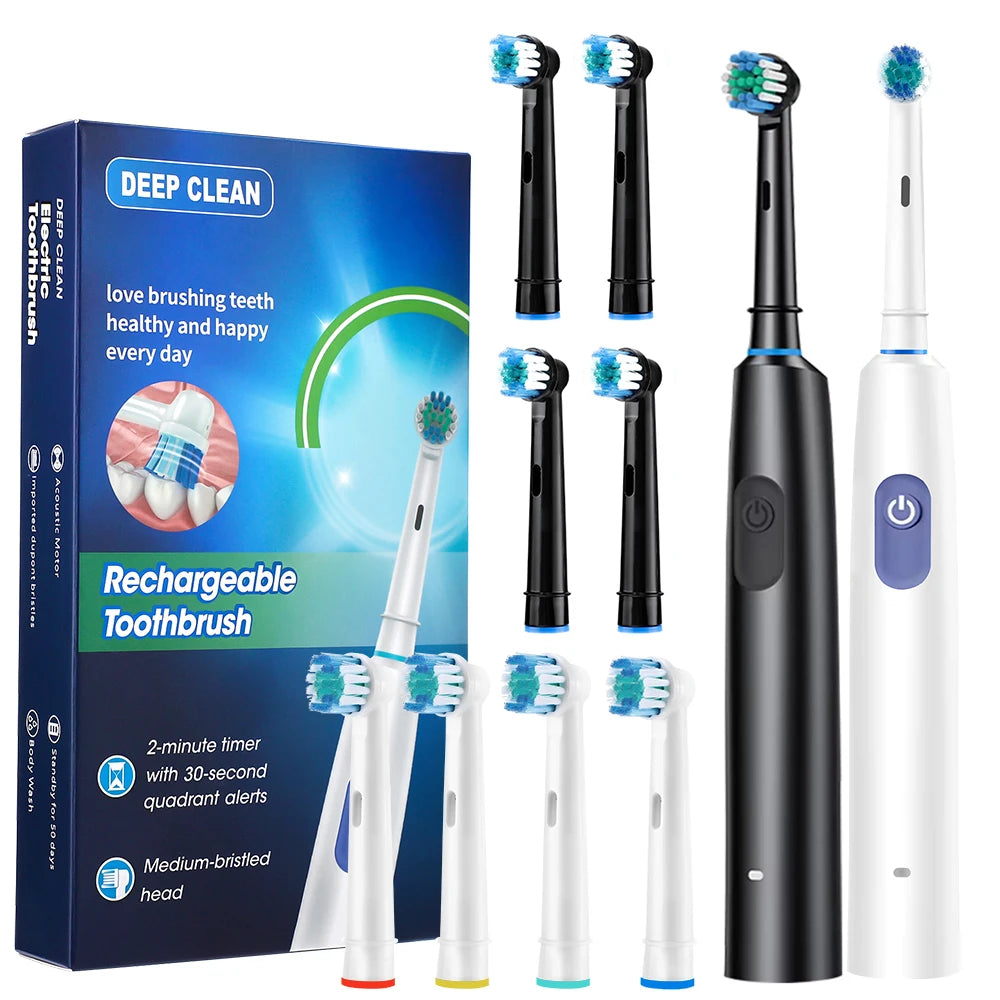 Electric Toothbrush Deep Clean Whitening Teeth for Adult Toothbrush Rotation Ultrasonic Toothbrush with 4 Replacement Heads
