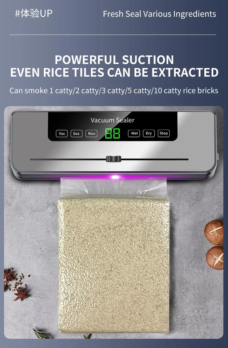 Tidesmit electric vacuum sealer machine for dry and wet food with built-in cutter and touch button, side angle view.
