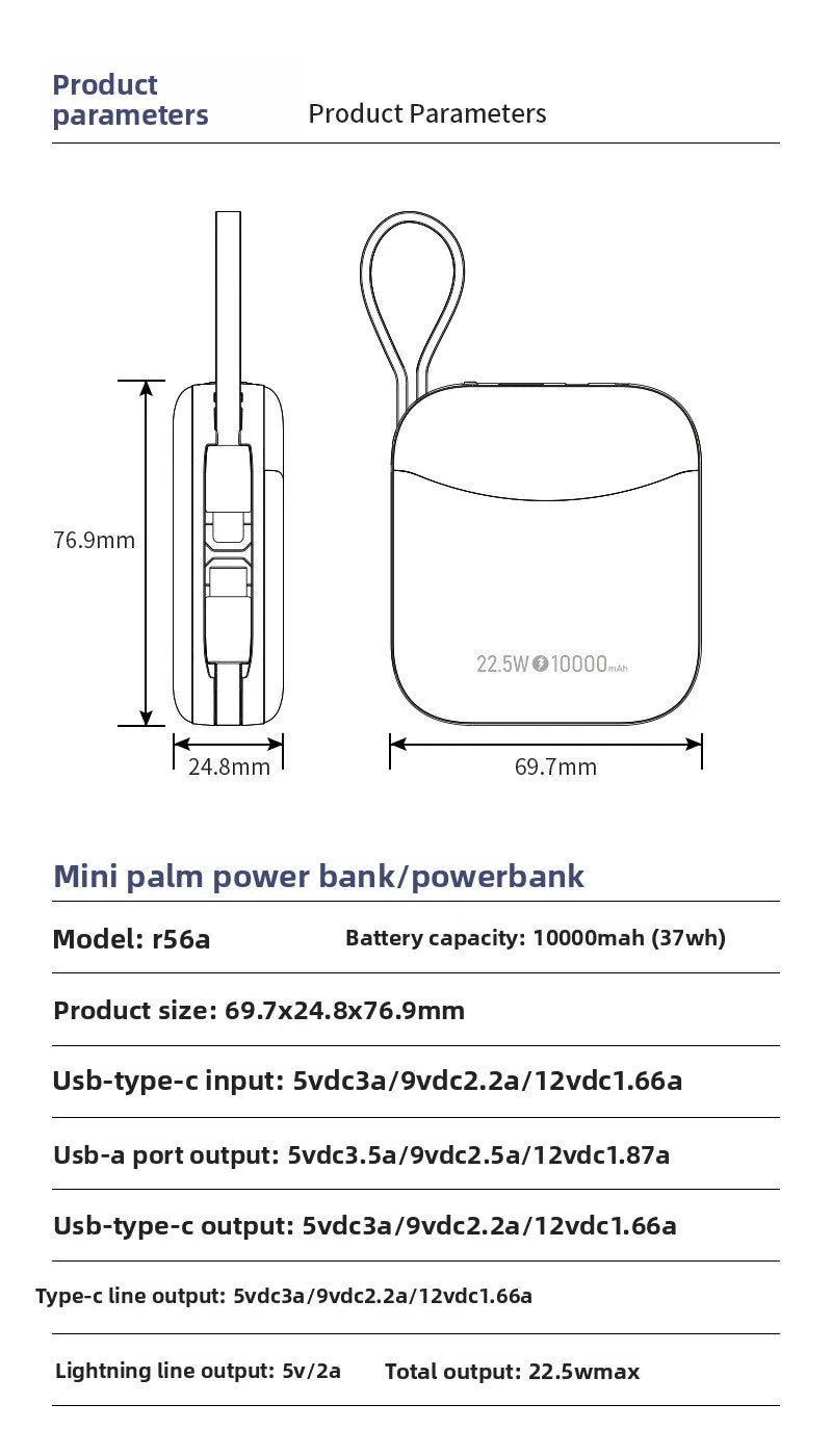 10000mAh Portable Charger - 66W Fast Charging Power Bank for Devices Tidesmit