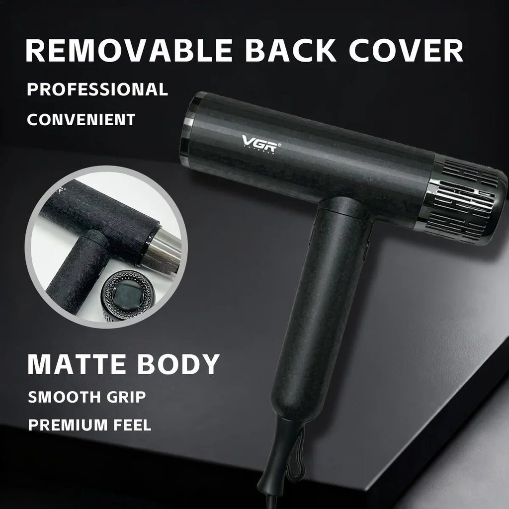 VGR V-640HD professional matte black hair dryer with removable back cover for easy cleaning and salon-grade performance.
