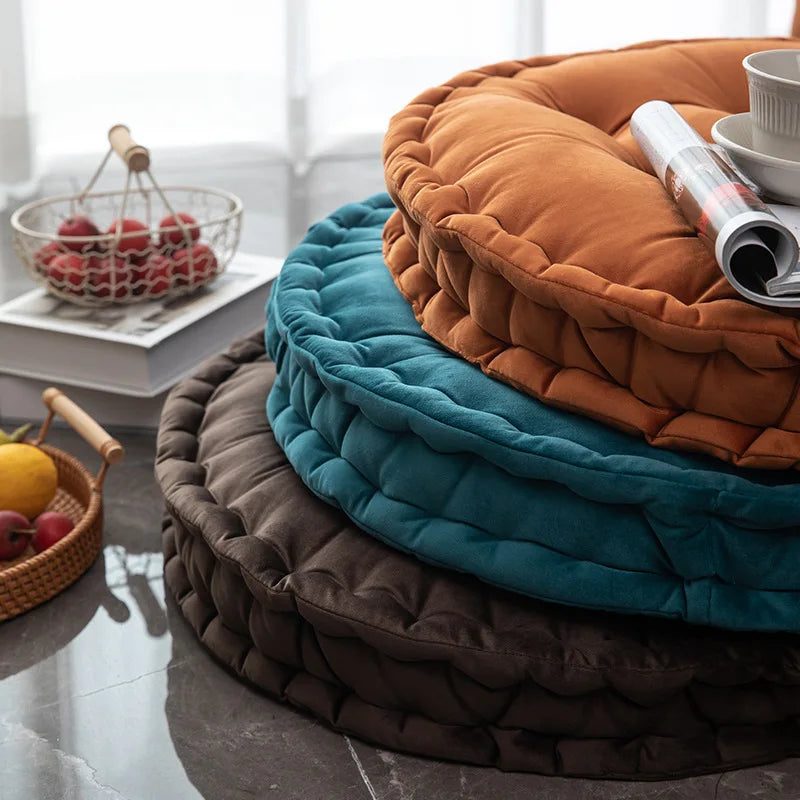 60x60cm Nordic Plain Velvet Tatami Round Cushion Pillow Thickened Winter Sofa Back Cushion Floor Meditation Cushion Futon Round