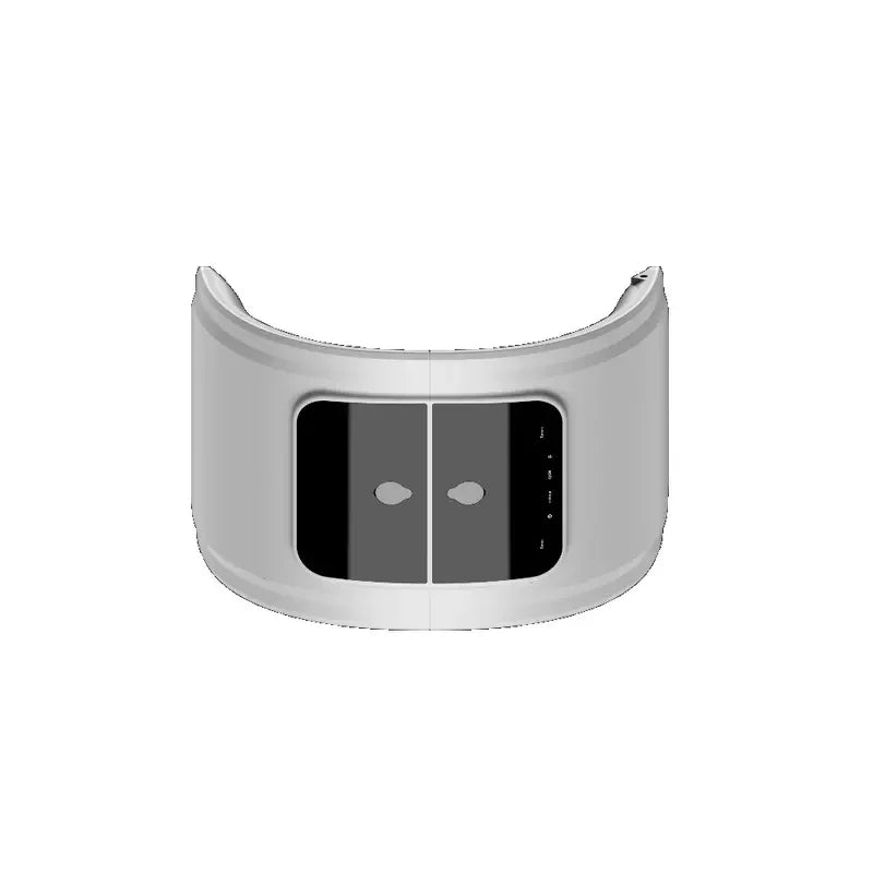 White, curved LED face mask for skin rejuvenation with a black control panel and two eye cutouts.