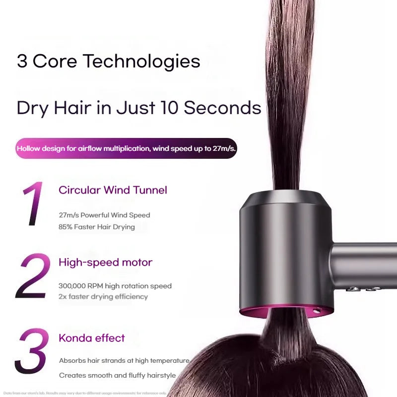 Grey high-speed negative ion bladeless hair dryer with circular tunnel design for fast, smooth professional drying.