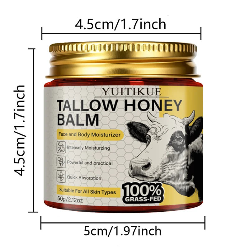 YUITIKUE 100% Grass-Fed Tallow Honey Balm | Intensely Moisturizing Face & Body Balm | Quick Absorption for All Skin Types 60g