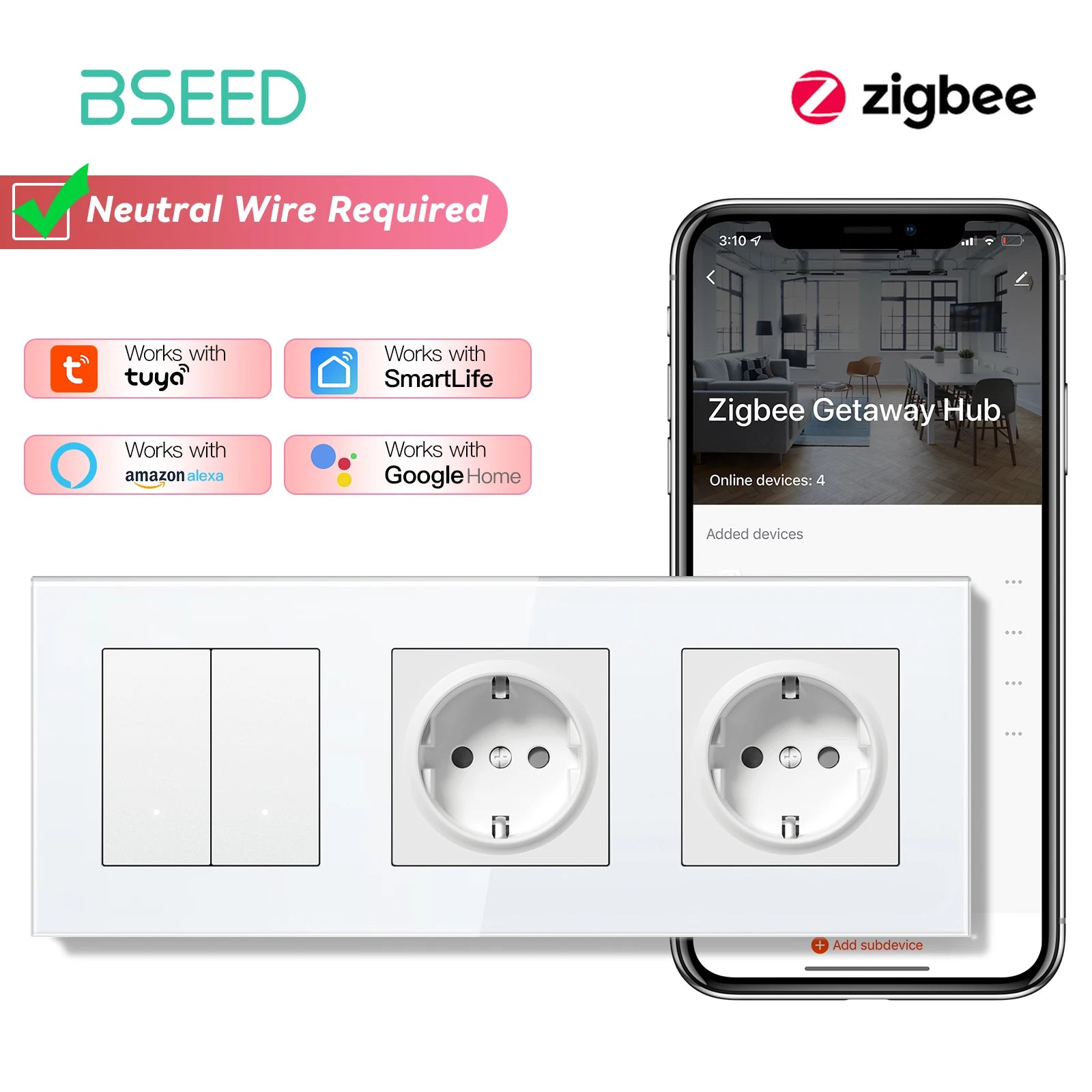 Zigbee Smart Light Switch Glass Panel - App-Controlled Automation Zigbee 2G Sockets Sockets No Zigbee Tidesmit