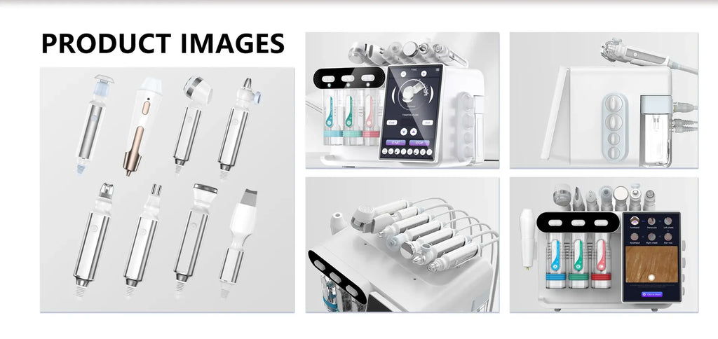 8-in-1 hydro facial machine with multiple treatment probes, touchscreen interface, and deep cleansing water skin tools.