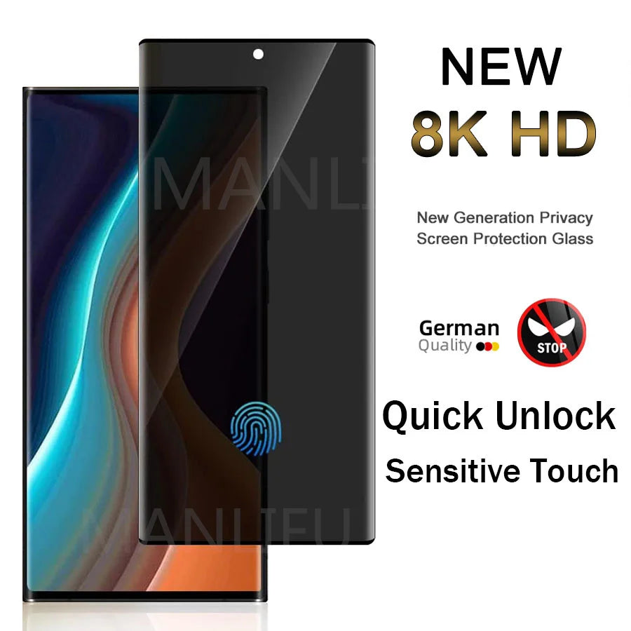 3D Curved Full Coverage Anti-Spy Tempered Glass For Samsung Galaxy S25 Ultra Privacy Fingerprint Unlock Screen Protector Glass AE Tidesmit