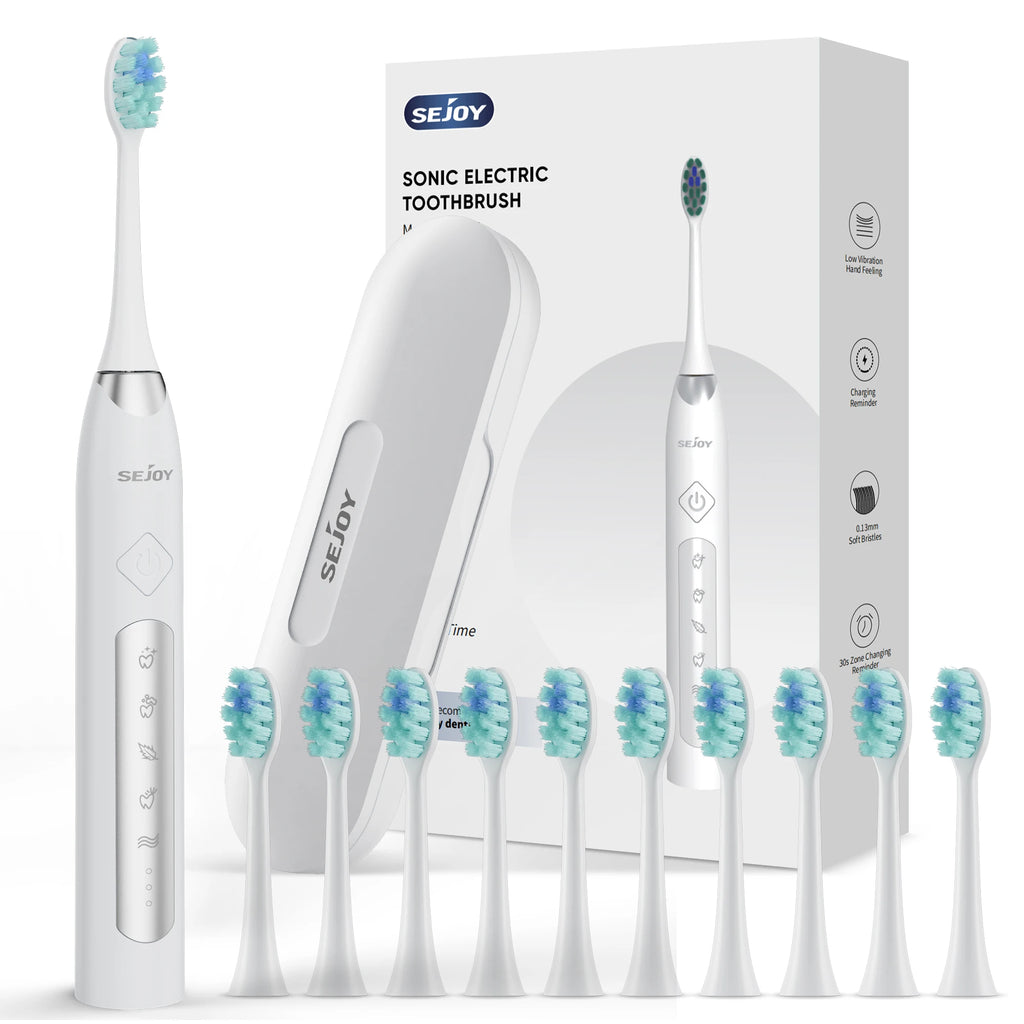 SEJOY Sonic Electric Toothbrush for Adults with 10 Brush Heads, Sonic Electric Tooth brush with 38000 VPM Deep Clean 15 Modes, Rechargeable