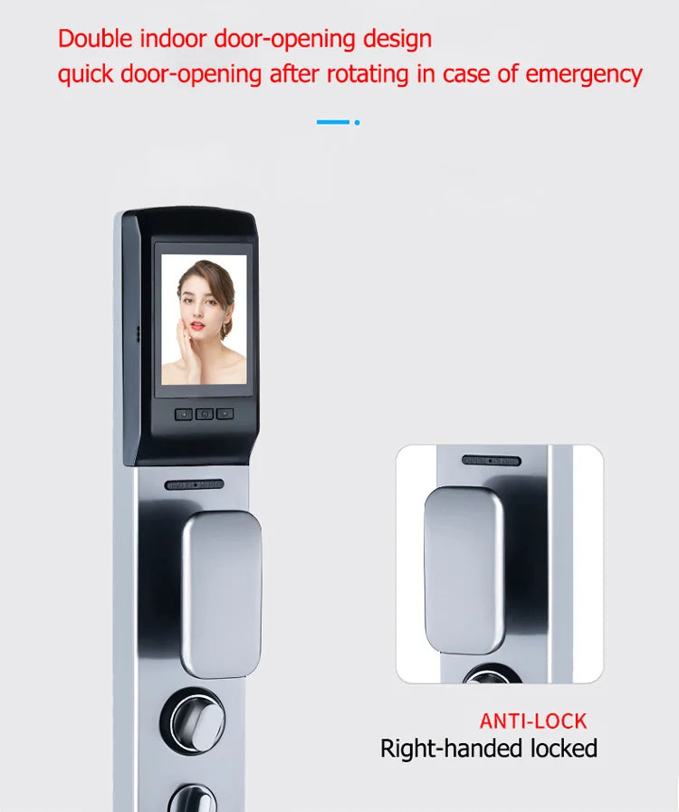Wifi Outdoor Face Recognition Door Lock System Fingerprint Rf Id Card Keyless Smart Lock Camera Video Capture Rechargeable