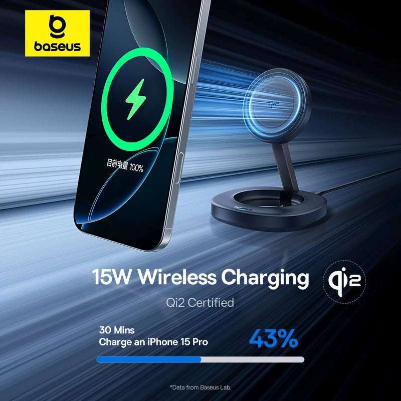 15W Magnetic Wireless Charger Stand, Foldable Qi2 for iPhone 16 Series Tidesmit
