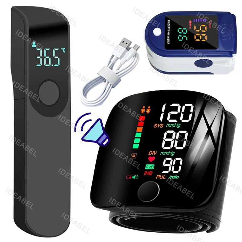 Smart LCD Rechargeable English Voice Wrist Blood Pressure Monitor Digital Automatic BP Tonometer Heart Rate Sphygmomanometer