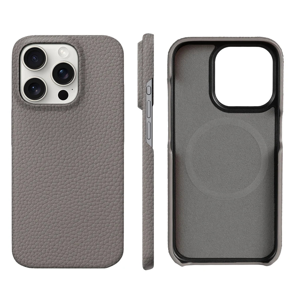 iPhone 16 Pro Max Genuine Leather Case | Slim Shock-Absorbing Cover Genuine Leather Grey Tidesmit