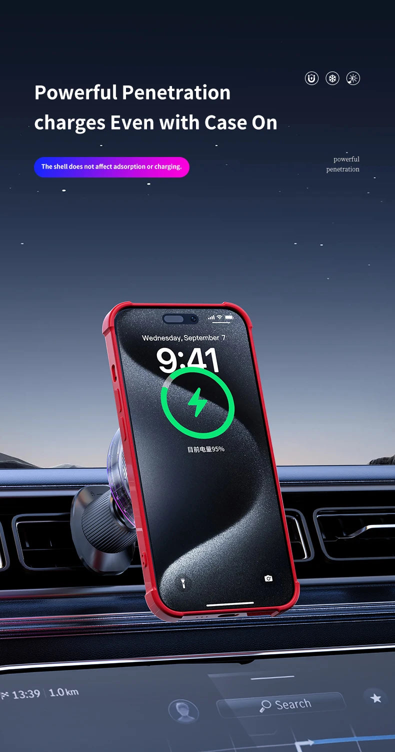 Tidesmit 25W Magnetic Wireless Car Charger - Qi Certified Fast Charging Tidesmit