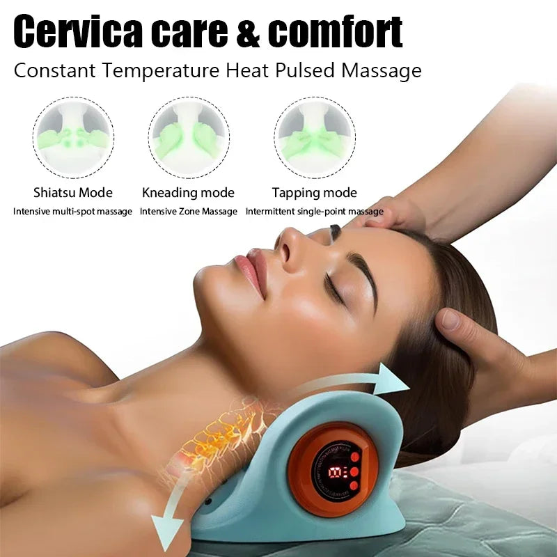 Electric Neck Massager with Heat Therapy - Blue Rechargeable Relief Massage Cushion Tidesmit