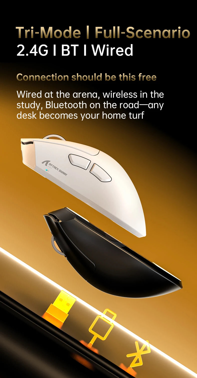 8K Receiver & V8 Wireless Mouse,Attack Shark PAW3950Max Sensor,0.168ms Key Delay and Golden Right Hand Design,Black/White Choice