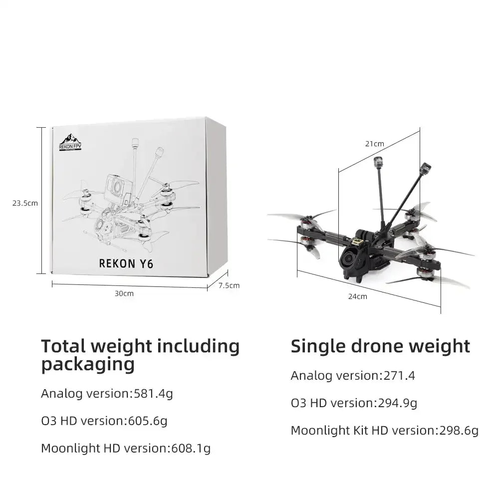 HGLRC Rekon Y6 5 Inch Long Range FPV Drone Bundle 6S High Performance Tidesmit
