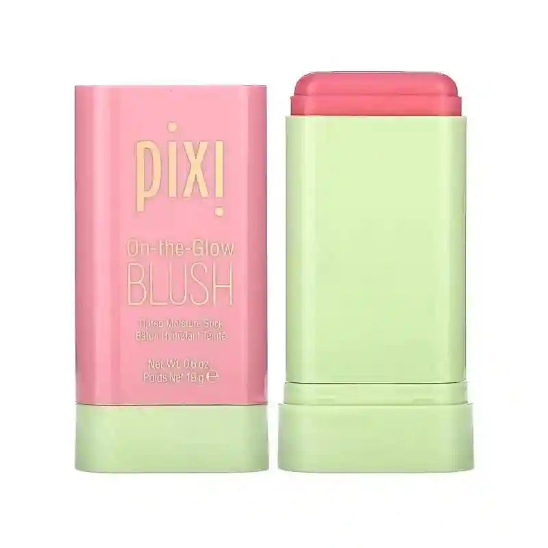 Tidesmit Pixi On-the-Glow buildable cream blush stick in juicy ruby shade swatch for hydrating face makeup application