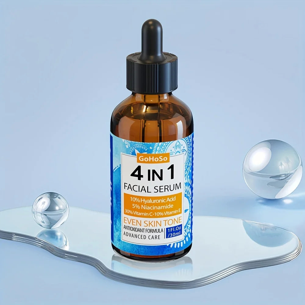 ENVISHA 4-in-1 Face Serum with Hyaluronic Acid, Niacinamide, and Vitamin C for anti-aging, firming, and hydration.