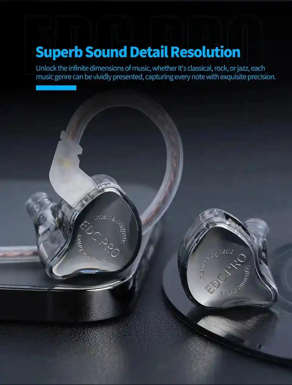 KZ EDC Pro Hi-Fi Wired In-Ear Monitors - Audiophile Stereo Earbuds Tidesmit