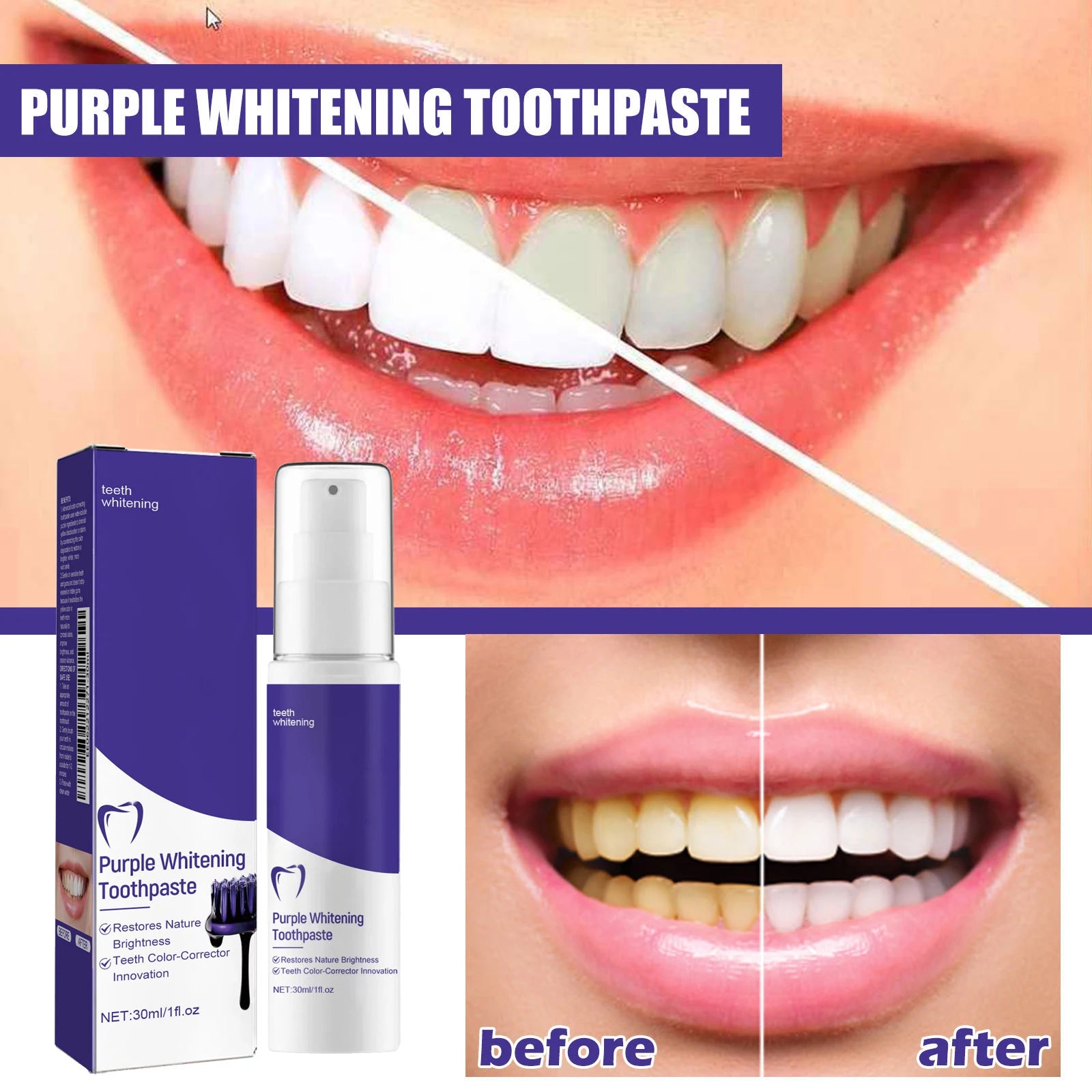 Tidesmit purple teeth whitening toothpaste for removing yellow stains and fresh breath oral care