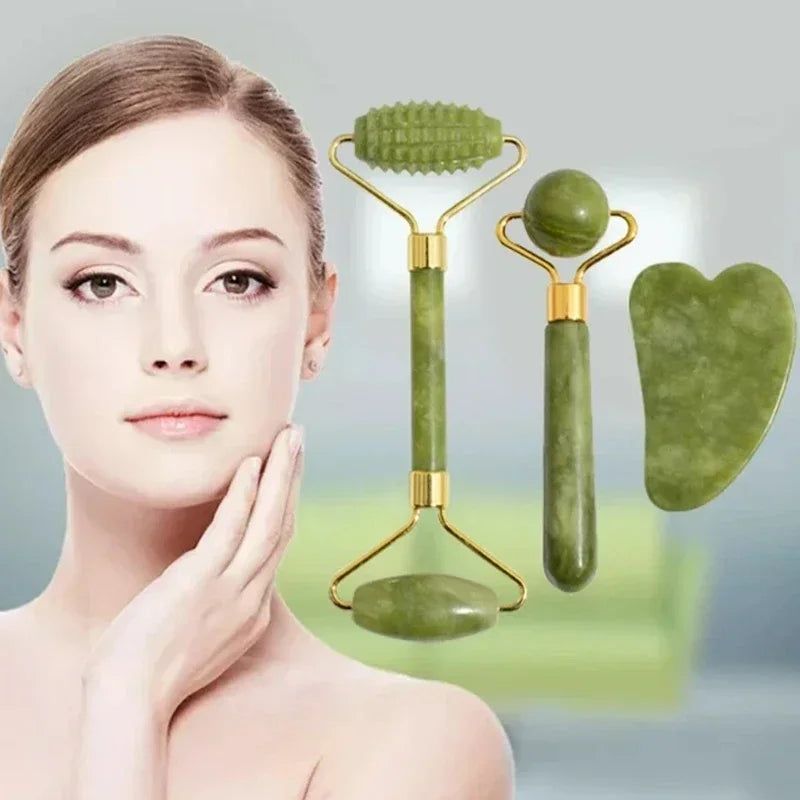 Jade Roller and Gua Sha Set for Facial Lifting | Green Stone Massage Tool Body Shaping Massage Equipment Tidesmit