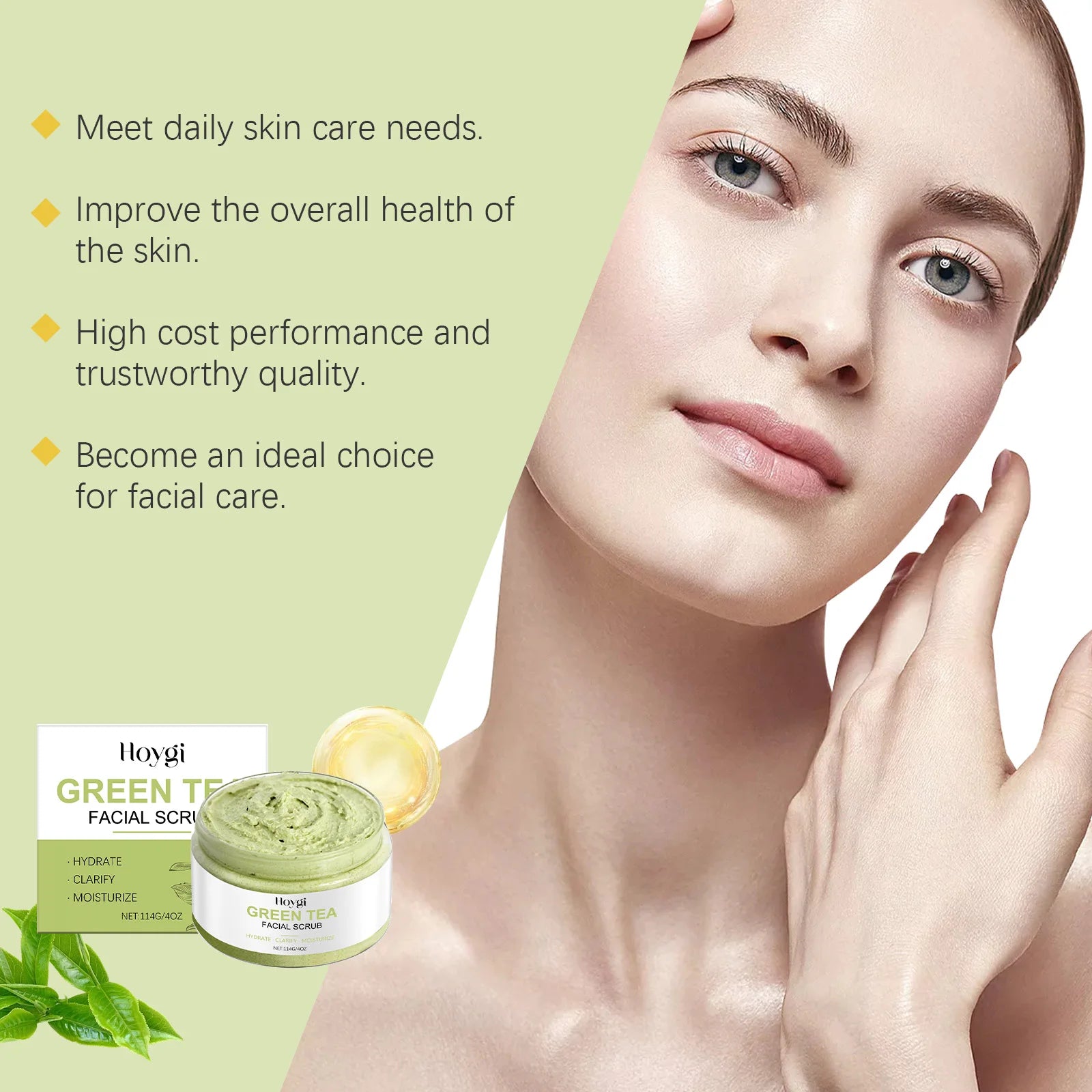 Green Tea Facial Scrub - Deep Pore Exfoliation - Natural Skin Care Scrubs Treatments Tidesmit
