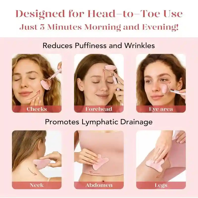 Ice Face Roller and Gua Sha Set - Pink Facial Lifting & Massage Tool Eye Massage Instrument Tidesmit