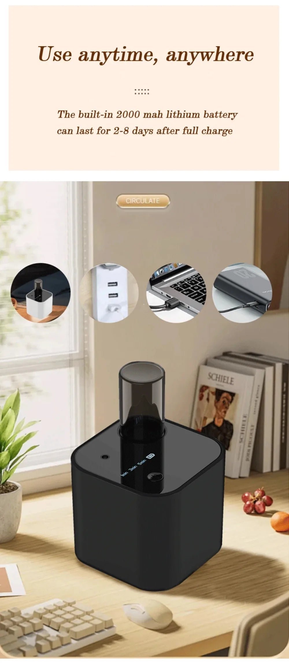 Waterless Essential Oil Diffuser Portable Room Fragrance Diffuser USB Rechargeable Professional Machine Electric Smell for Home