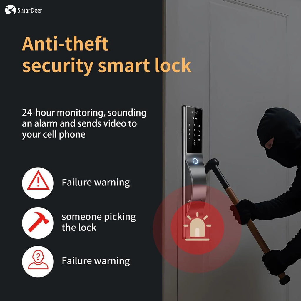 SmaerDer Smart Lock Facial Recognition Lock Fingerprint Magnetic Card Password Fully Automatic Electronic Lock with Camera