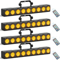 Multiple RGBW LED light bars with carry handles, lens array, and remote