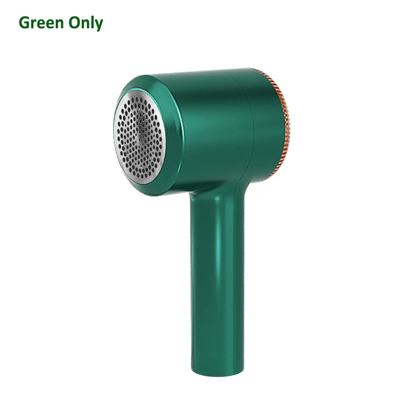 Green electric fabric shaver with round perforated shaving head