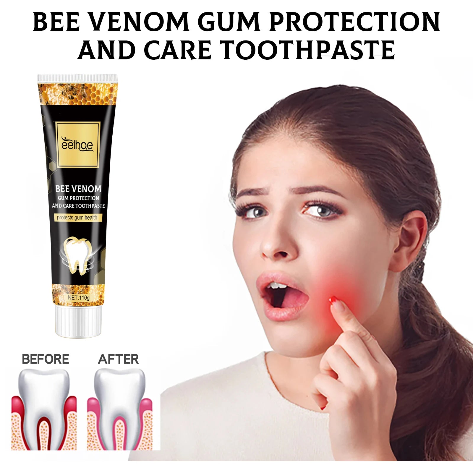 Tidesmit Bee Venom teeth whitening toothpaste for plaque removal and long-lasting fresh breath oral care