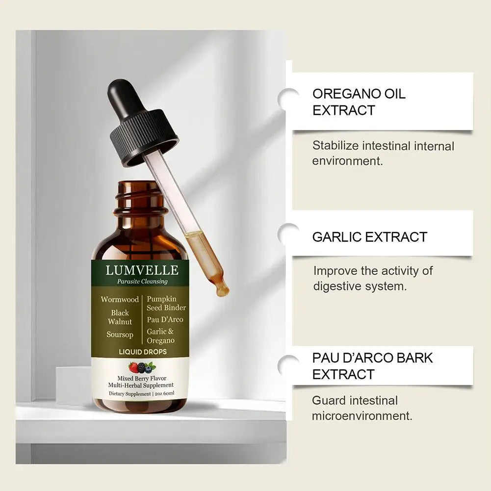 Lumvelle Wild Harvested Wormwood Liquid Drops with 7 Plant Ingredients Gut Cleaning Support & Digestive Balance Daily Wellness