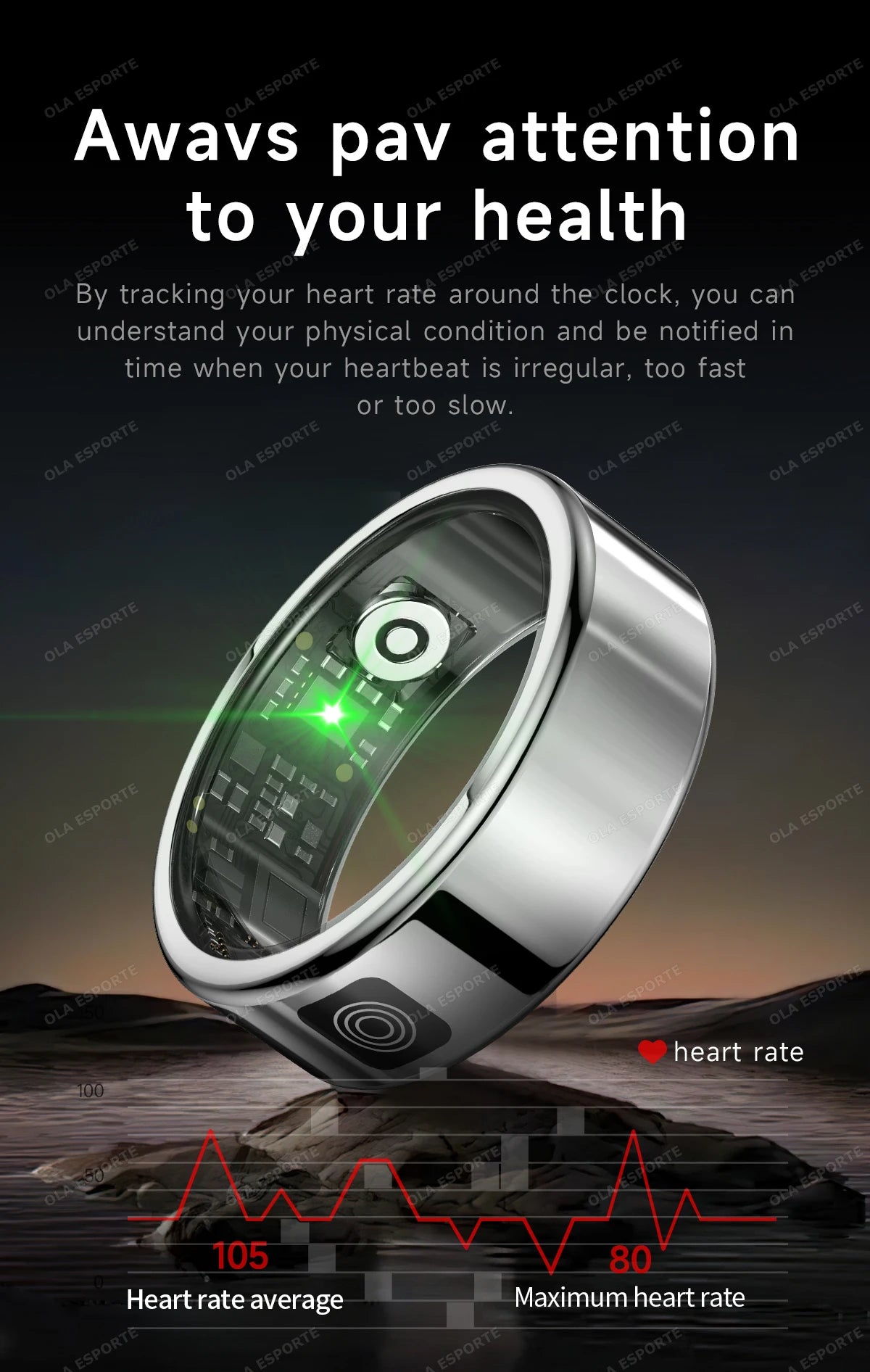 Smart Health Ring with Biometric Heart Rate and Blood Oxygen Tracking Tidesmit