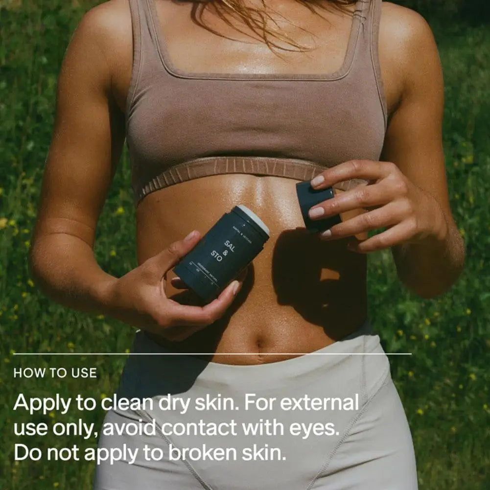 SALT&STONE Natural Deodorant Stick with Black Rose, Oud, Neroli, and Basil for effective unisex odor control.