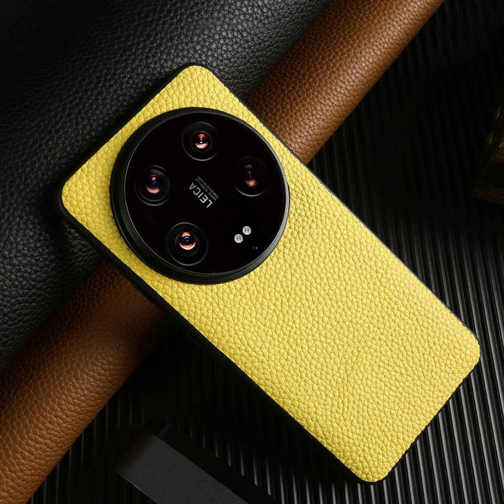 Xiaomi 14 Ultra Leather Case - Litchi Pattern Slim Fit Protection Lemon-yellow China Mainland Tidesmit