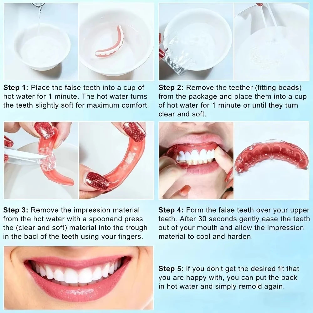 Complete Set of High-end Silicone Dentures with Perfect Fit and Adjustable Dentures Confident Smile and Oral Care Reusable Teeth
