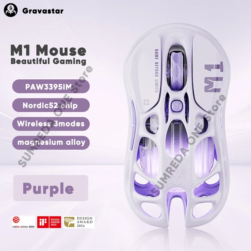 GravaStar Mercury M2 M1 Wireless Gaming Mouse Alloy 26000 DPI PAW3395DM Sensor Lightweight Hollowed Out Design RGB E-sports Mice