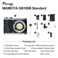 MAMEIYA GB100B 100W LED video light kit with reflector, power adapter, mini ball head, dome diffuser, and tripod.