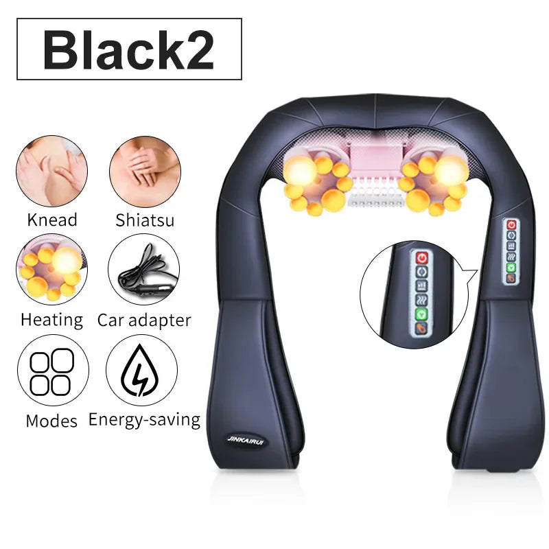 Electric Back Massager with Heat for Deep Tissue Muscle Relief Back Massage Instrument Black two Tidesmit
