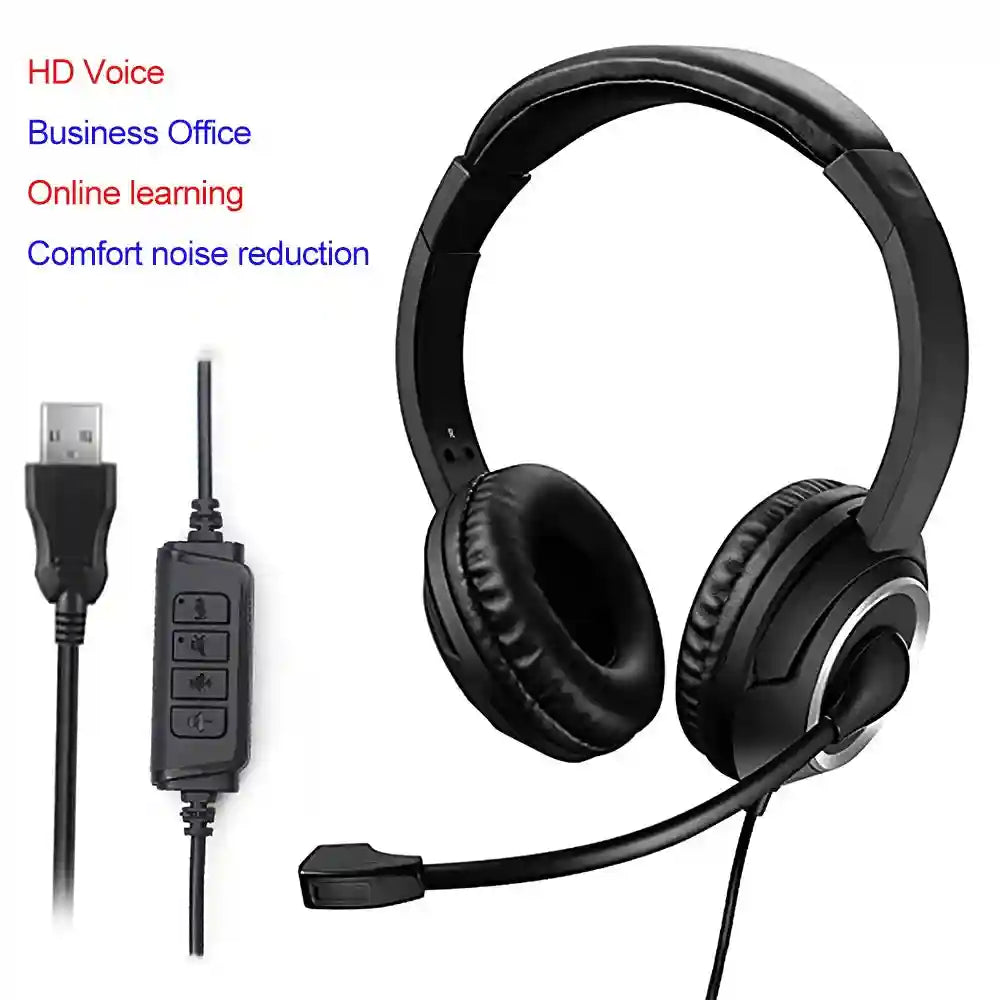 USB Wired Headset with Noise Cancelling Mic for PC Laptop - Black Tidesmit