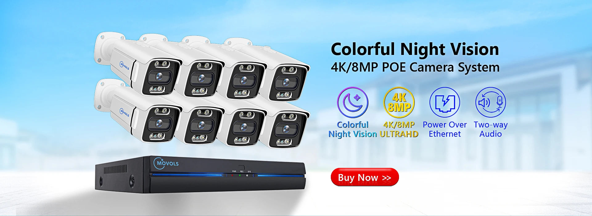 Movols 6MP XMEYE POE Surveillance System Dual Lens PTZ Two Way Audio POE Security Camera System 16CH NVR Video Surveillance Kit