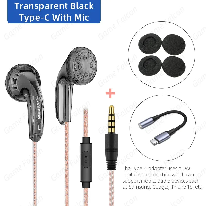Wired Earbuds with HiFi Stereo Sound and Microphone by Tidesmit T-Black Type C MIC Tidesmit