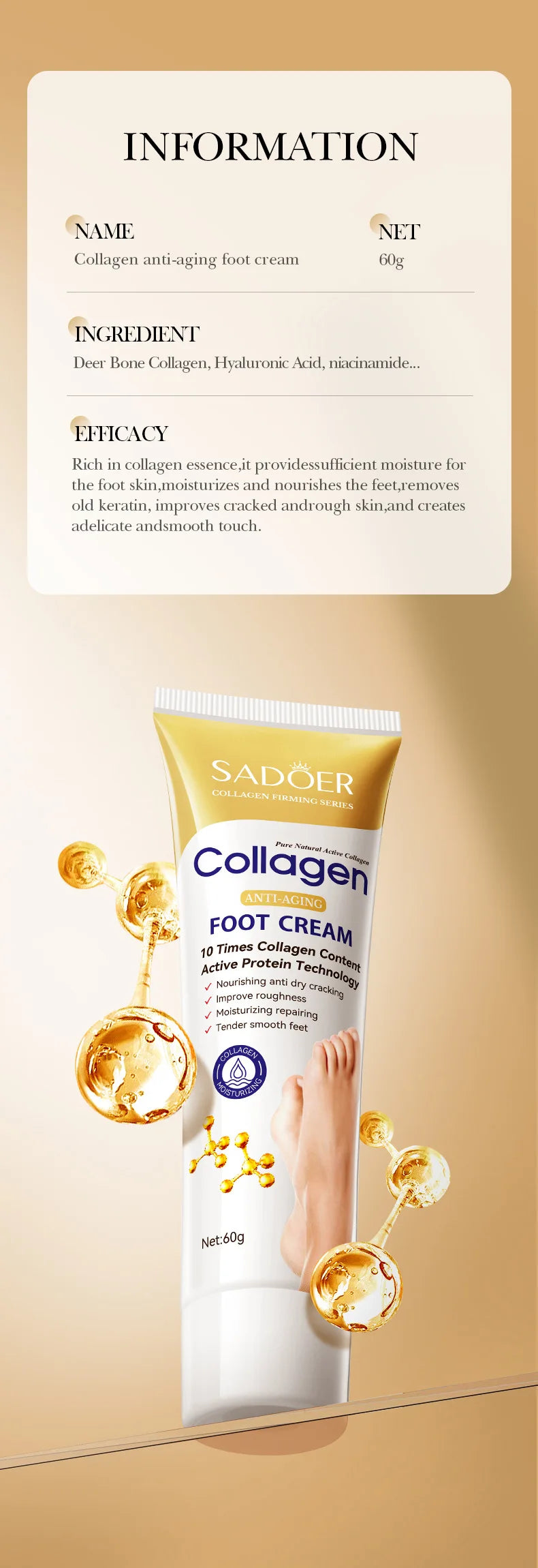 Collagen Foot Cream: Deep Moisturizing & Repairing Foot Care Scrubs Treatments Tidesmit